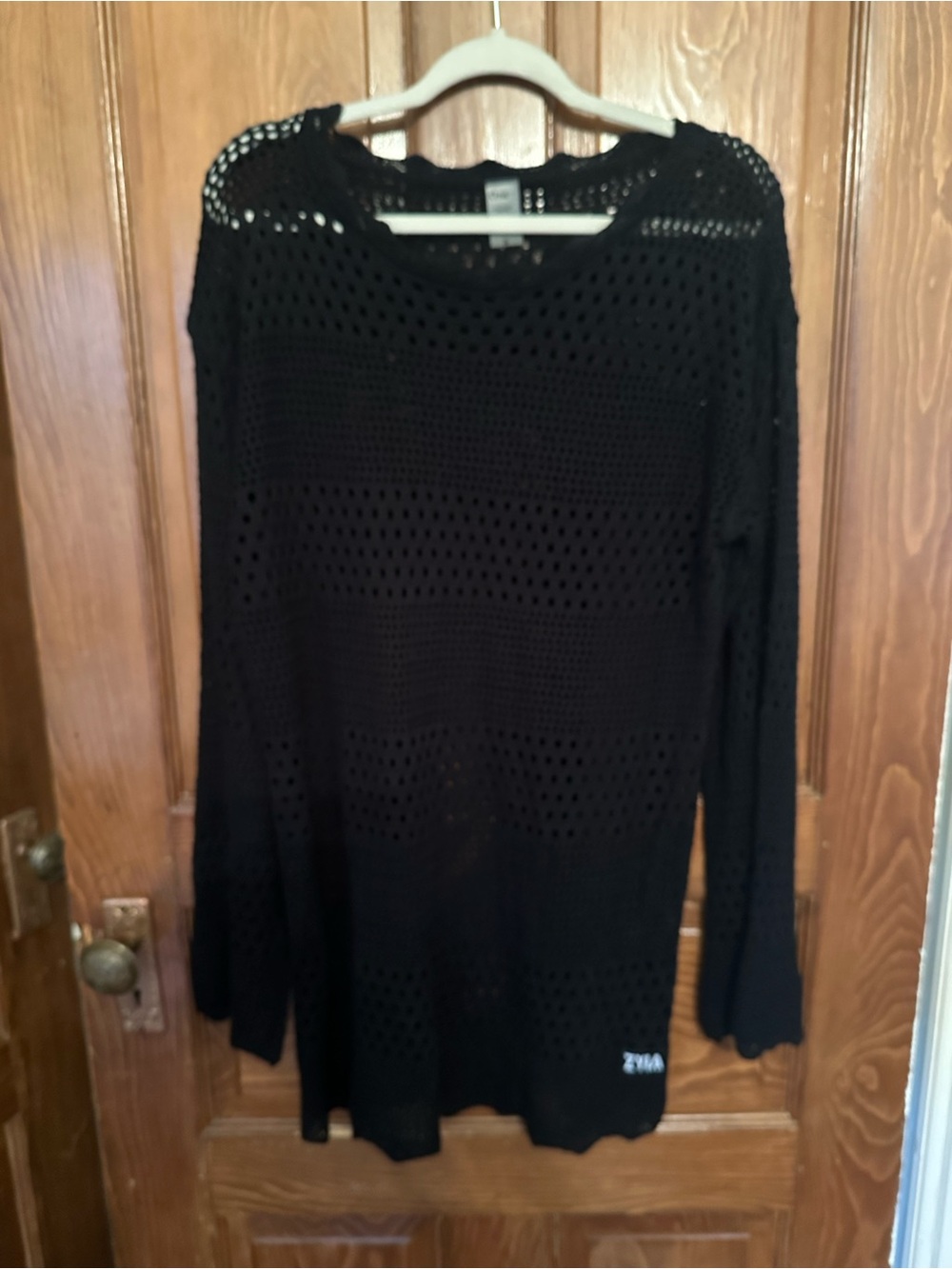 ZYIA Black Open-Weave Crewneck Swim Cover Up